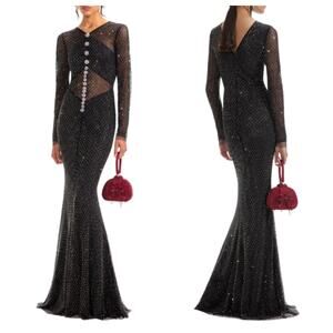 Self-Portrait Rhinestone Fishnet Crossover Maxi Dress 6